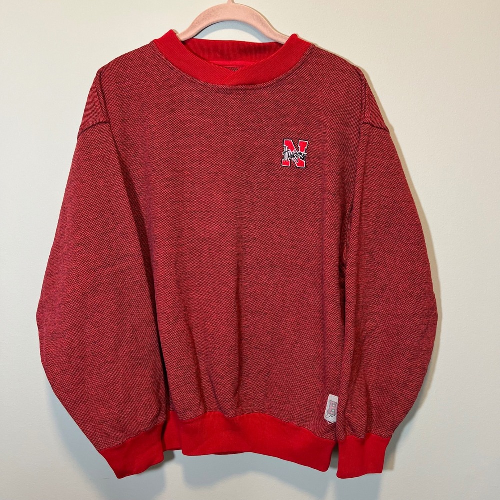 Vintage Nebraska Huskers B Sport Resort Sweatshirt Red Textured Knit Medium